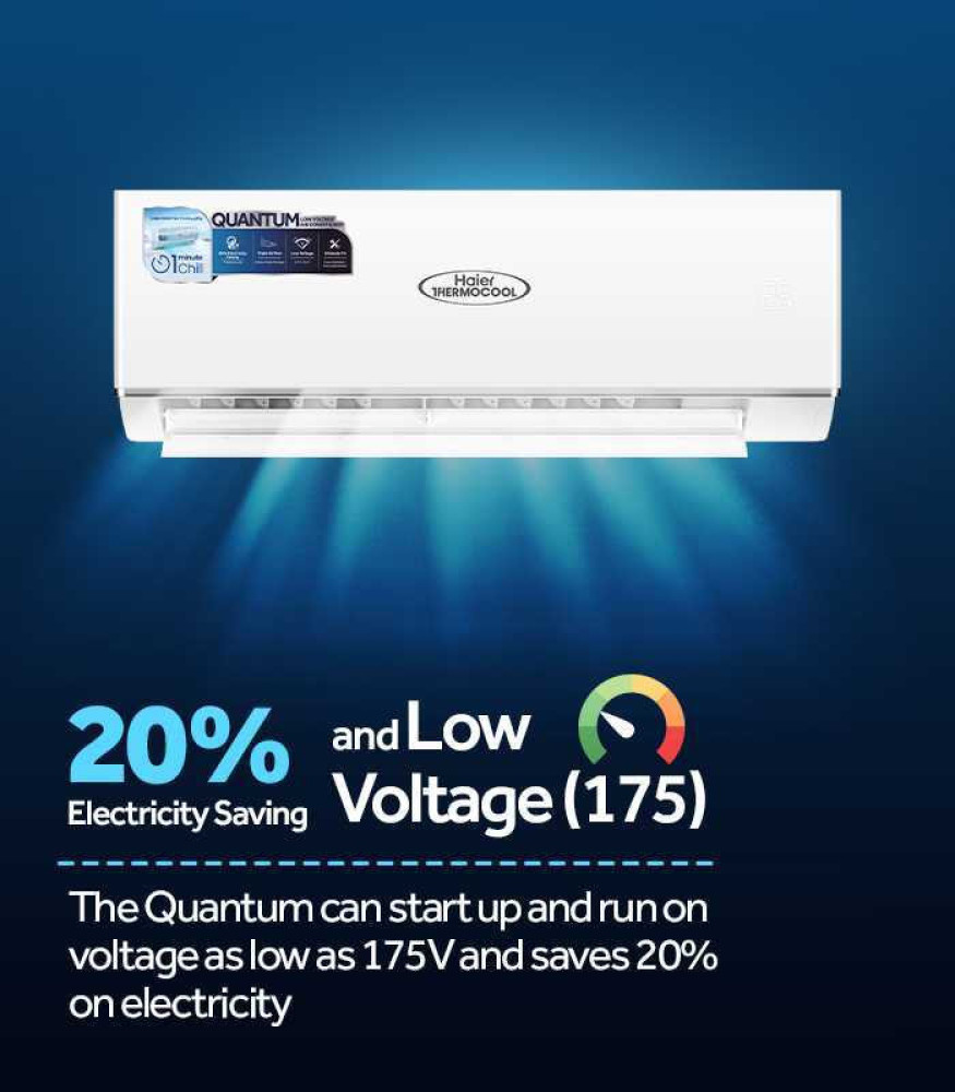 Haier Thermocool 2HP Quantum AC HSU-18CFQE-QW01 – Instant Chill, Energy Saving & Low Voltage, White