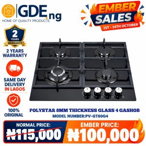 POLYSTAR 8MM THICKNESS GLASS 4 GAS HOB – PV-GT60G4