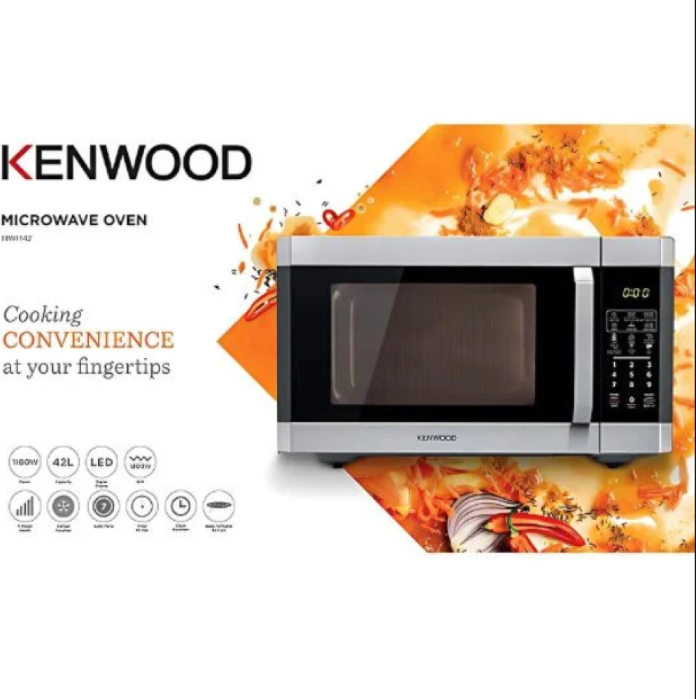 Kenwood 42L Digital Microwave Oven with Grill – 1100W / 1400W – Auto Menu, Defrost & Timer – MWM42 (Black/Silver)