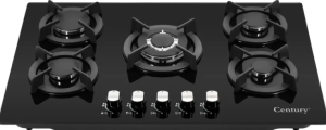 Century 5 Burner Built-In Gas Hob – CGS-501-BA (75cm) – Compact Stainless Steel Gas Cooker with Flame Failure Safety