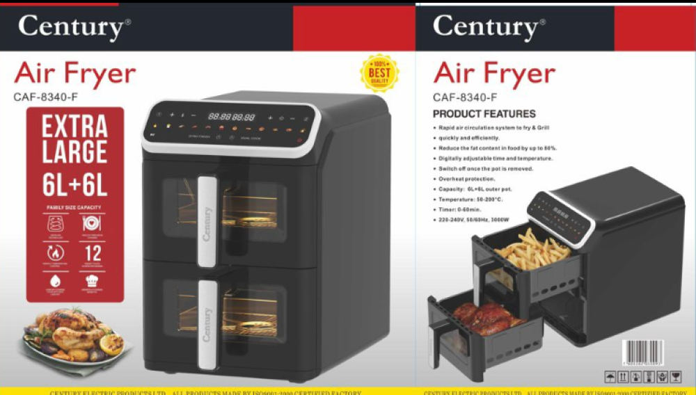 Century Double Stack Air Fryer 6L + 6L – CAF-8340F (Digital, 3000W)