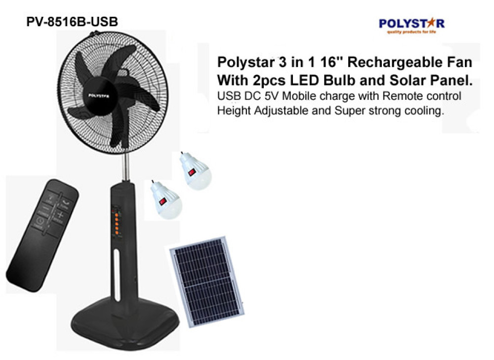 POLYSTAR 16″ 3-in-1 RECHARGEABLE STANDING FAN – PVKL-8516USB