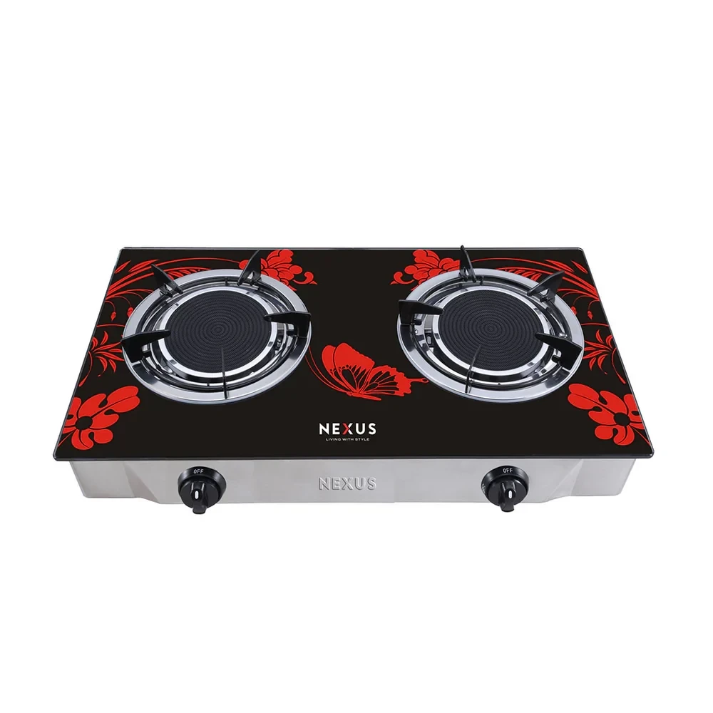 Nexus NX-205BB Table Top Gas Cooker – Double Burner, Tempered Glass Top (50×50)