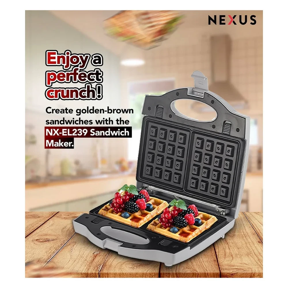 NEXUS NX-EL239 Sandwich Maker – Non-Stick Plates with Cool Touch Handle
