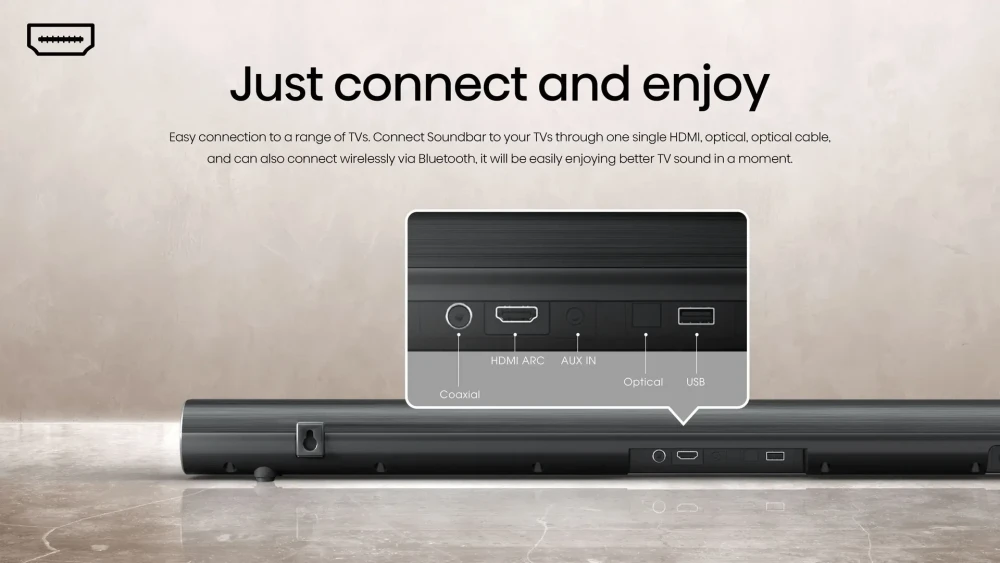 Hisense HS212 2.1Ch Soundbar with Wireless Subwoofer – 120W Powerful Bass