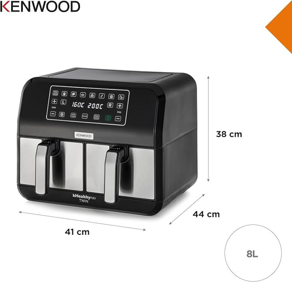 Kenwood kHealthy Twin HFM20.000MB, Double Air Fryer Oven With 8L Total Capacity