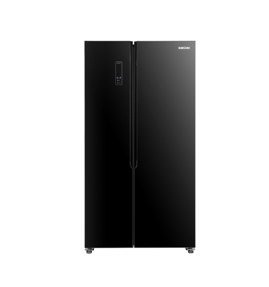Bruhm 436L Side by Side Refrigerator BFX-436ENG – No Frost Fridge with Black Glass Door & LED Display