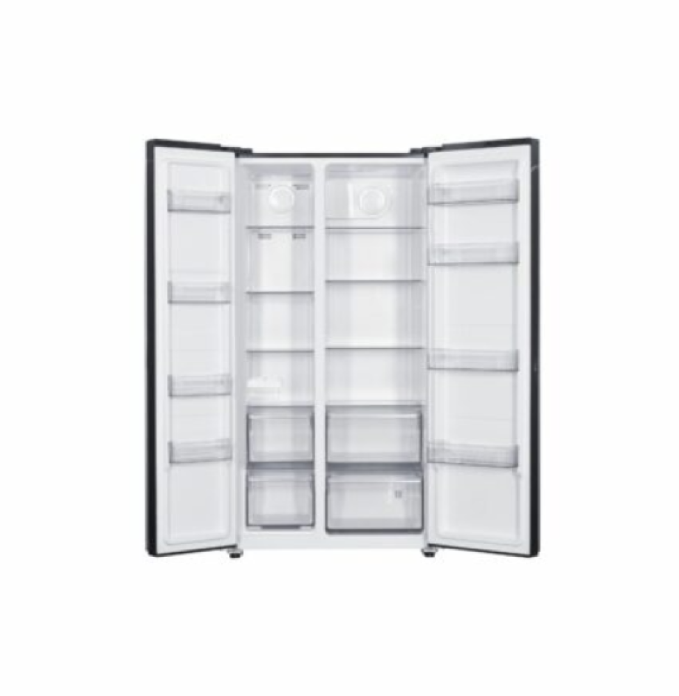 Bruhm 436L Side by Side Refrigerator BFX-436ENG – No Frost Fridge with Black Glass Door & LED Display