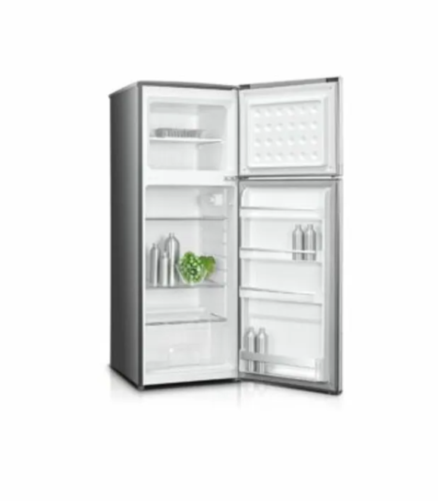 Bruhm 181L Top Mount Refrigerator REF BFD-195MD – Silver Inox Door, Grey Body, Lock & K