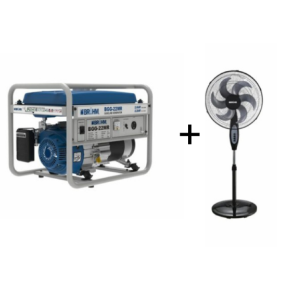 Bruhm 2.2kW Manual Start Generator BGG-22MR – Full Copper Coil + Free 18″ Standing Fan