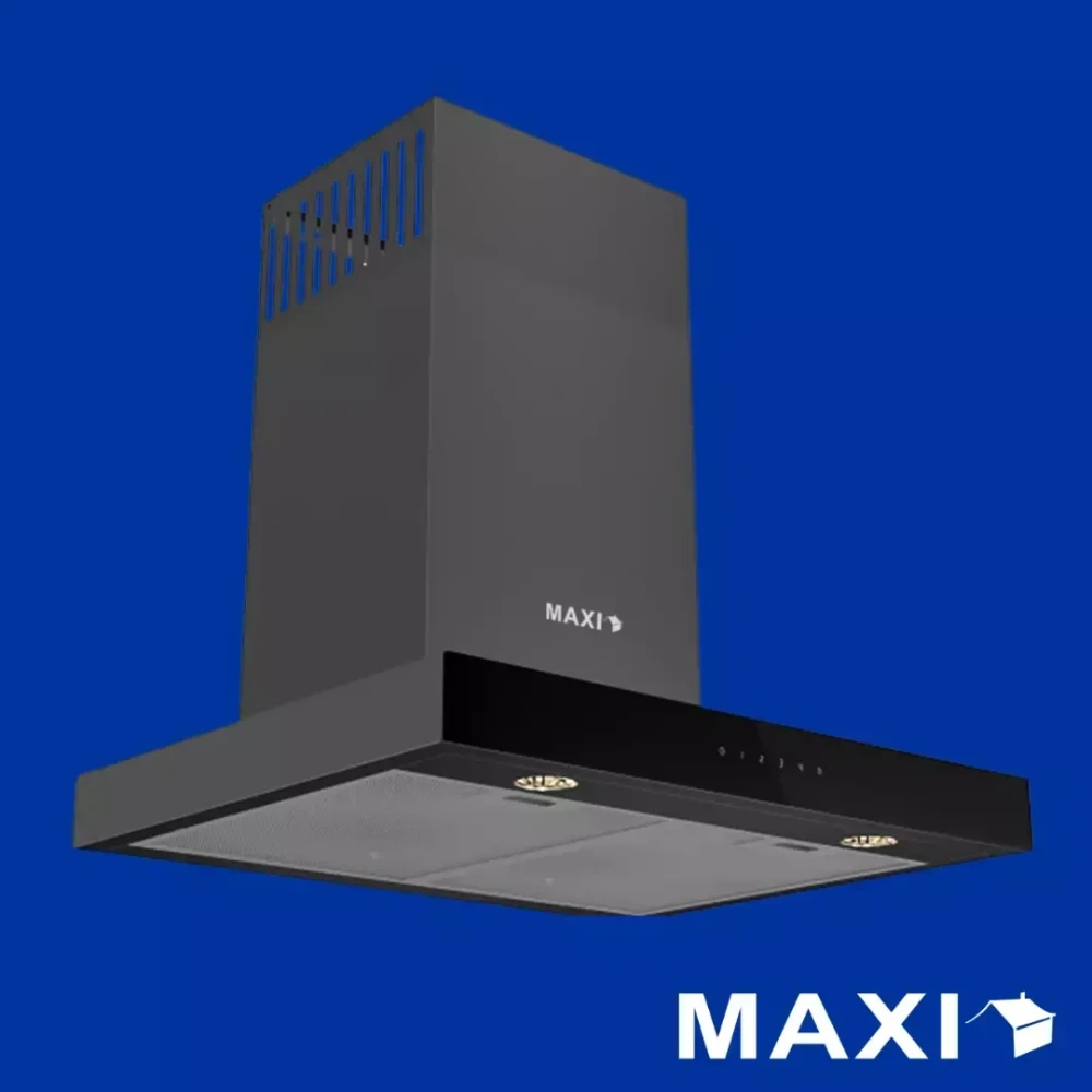 Maxi Hood D011BL 90cm T Type Kitchen Extractor Hood Black Glass Finish