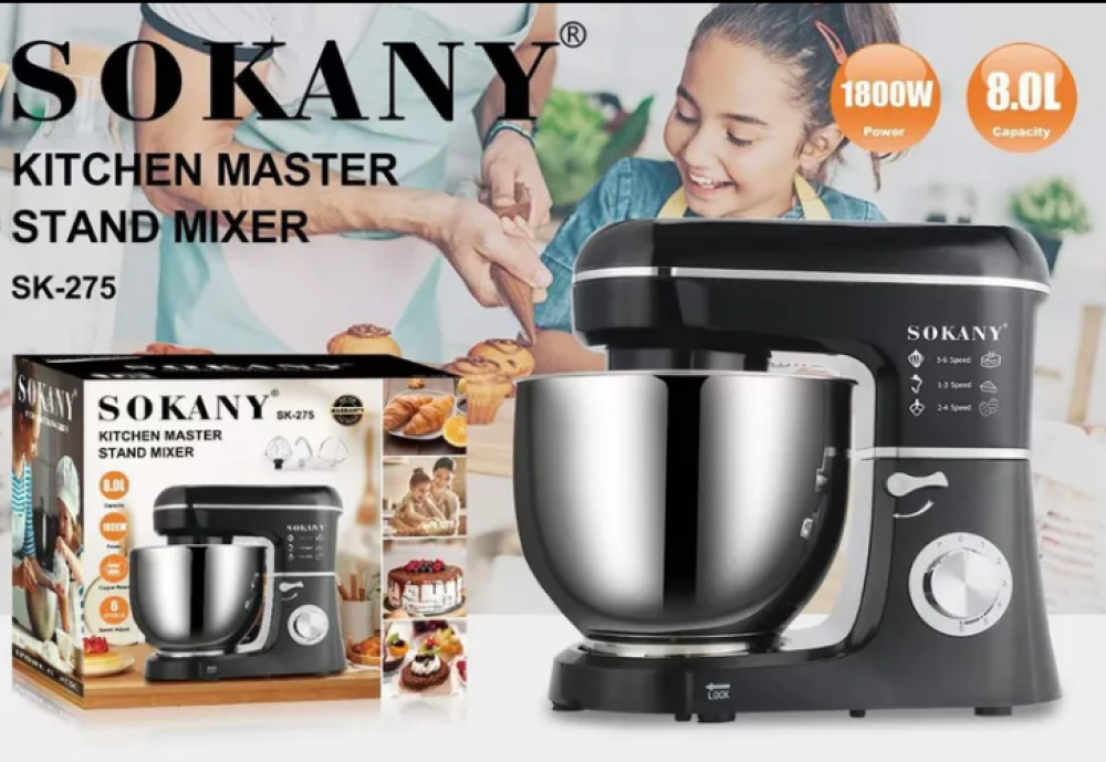 Sokany SK-275 Stand Mixer 8L 1800W Copper Motor 6-Speed