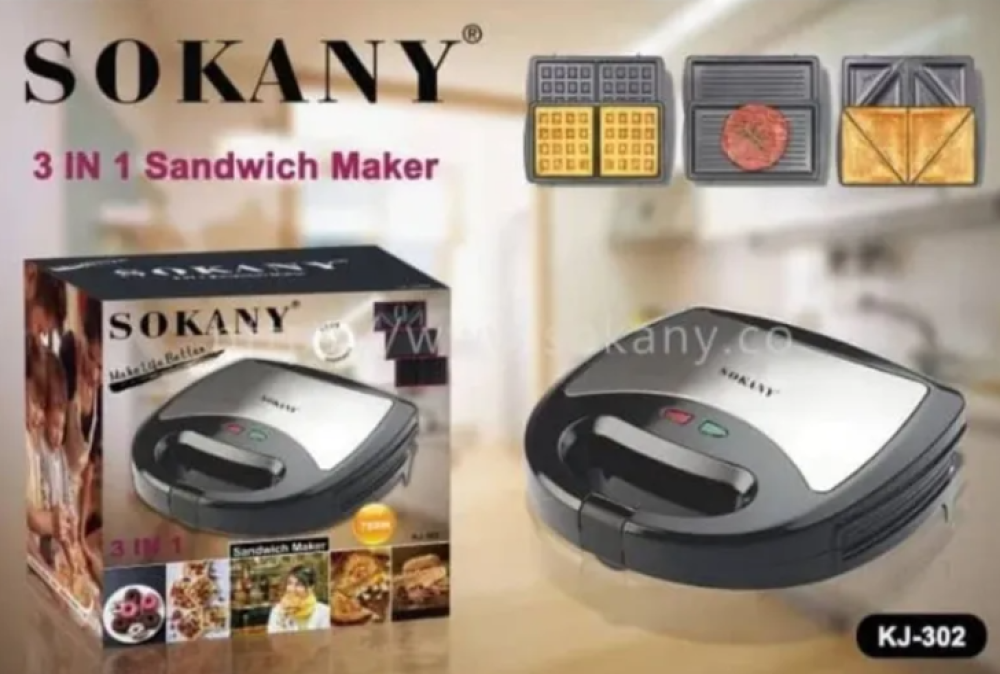 Sokany KJ-302 3-in-1 Sandwich Maker 750W Non-Stick