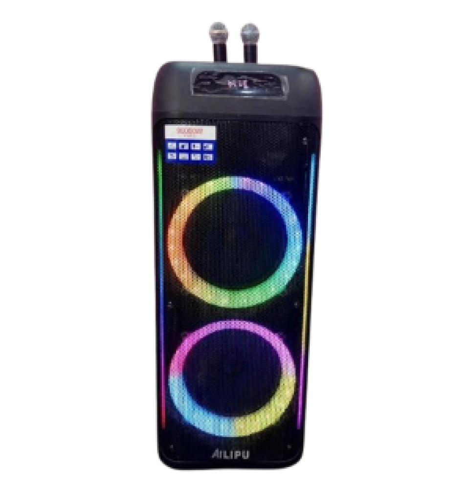 Ailipu 90000W Super Bass Rechargeable Speaker With Dual 10-Inch Drivers and 2 Wireless Mics