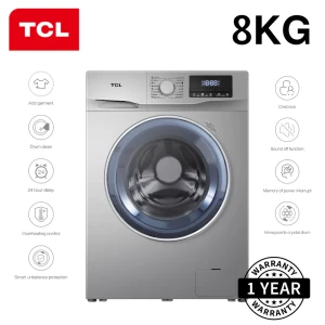 TCL 8KG Front Load Washing Machine – F608FLS, 16 Programs, 1200RPM, Honeycomb Drum