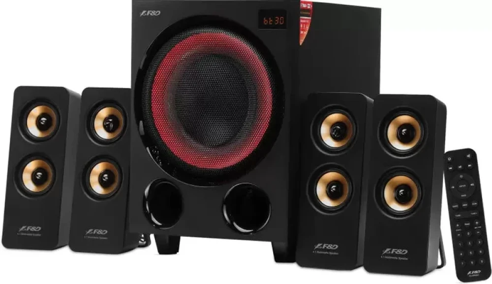 F&D F7700X-28 28W Bluetooth Speaker with Subwoofer, DJ Lights & Optical Input – Black