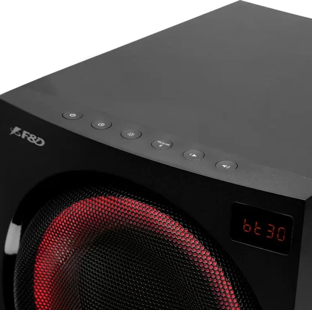 F&D F7700X-28 28W Bluetooth Speaker with Subwoofer, DJ Lights & Optical Input – Black
