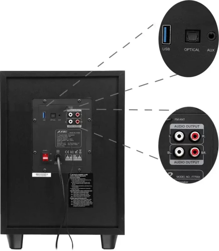 F&D F7700X-28 28W Bluetooth Speaker with Subwoofer, DJ Lights & Optical Input – Black