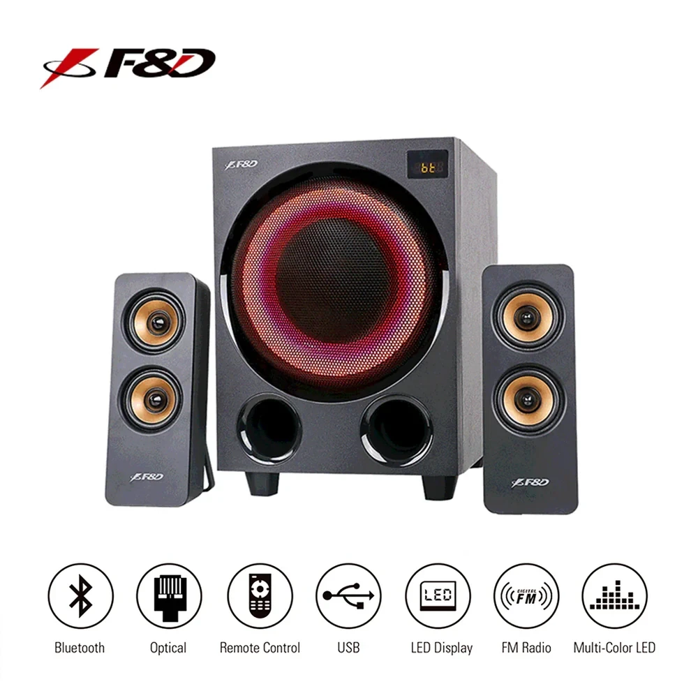 F&D F770X 76W Multimedia Bluetooth Speaker System with Subwoofer, LED Lights & Remote – Black