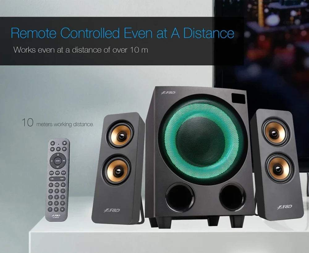 F&D F770X 76W Multimedia Bluetooth Speaker System with Subwoofer, LED Lights & Remote – Black