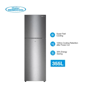 Haier 355L Double Door Refrigerator with Jumbo Freezer – HRF-355BLUX (Silver)