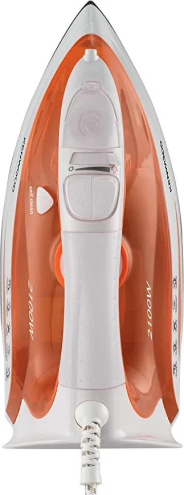 Kenwood 2100W Steam Iron – 300ML Ceramic Soleplate & Anti-Drip | STP50 (White-Orange)