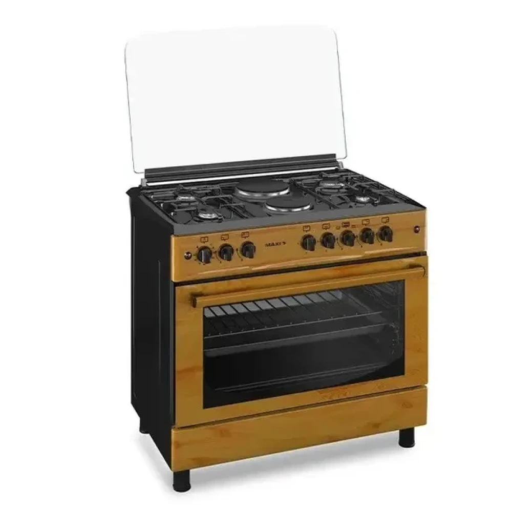 Maxi Gas Cooker 60x90 CM (4+2) Burners – Wood Finish with Oven, Grill & Auto Ignition