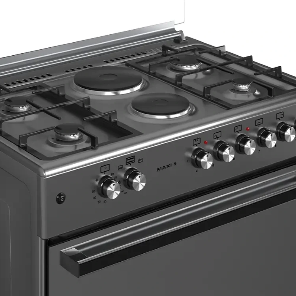 Maxi Gas Cooker 60x90CM (4+2) Burners Matte Inox (TR) – Auto Ignition & Italian Design