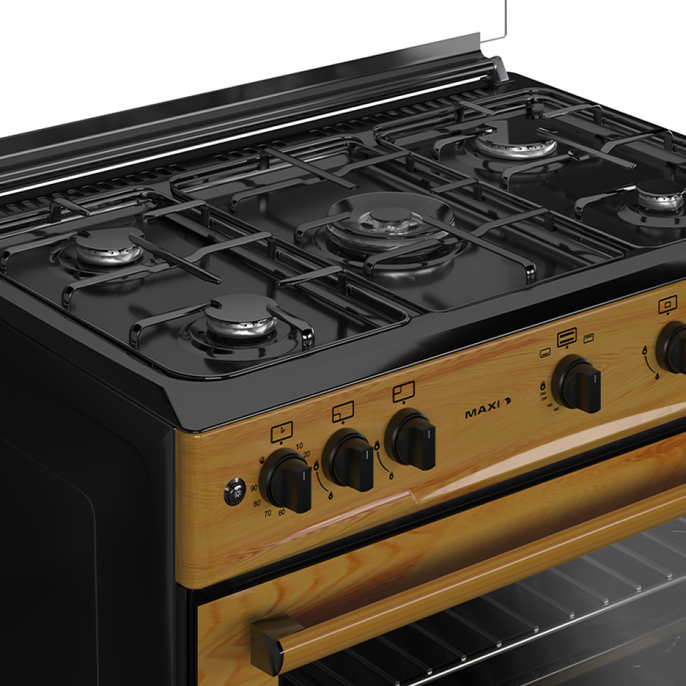 Maxi Gas Cooker 60x90CM (5) Burners Wood TR – Auto Ignition & Italian Gas Oven