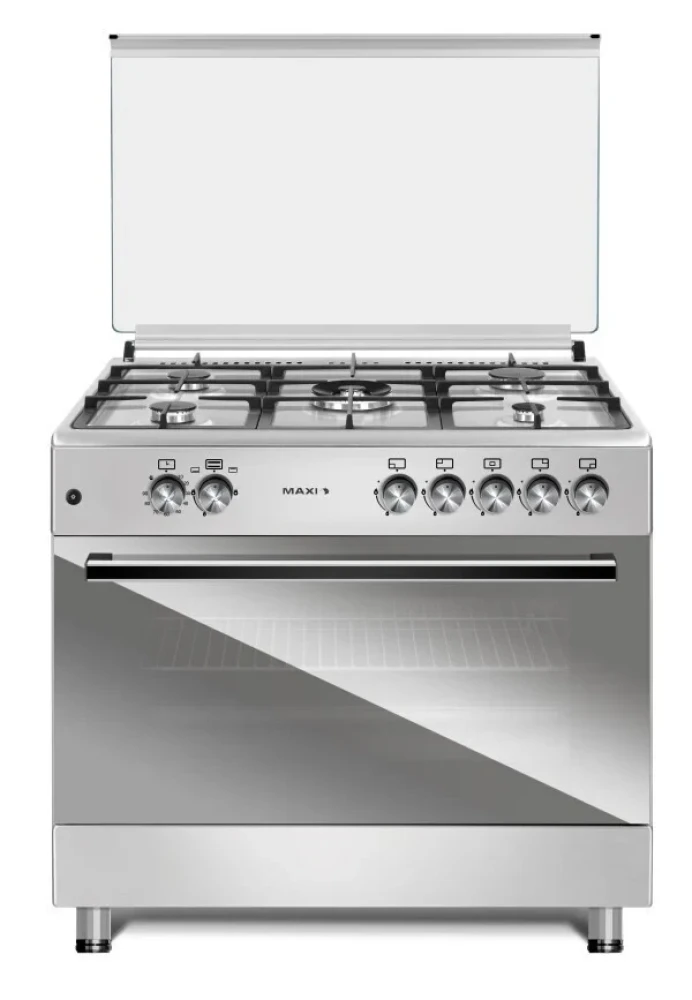 Maxi 60x90cm 5-Burner Gas Cooker with Double Oven Glass & Inox Finish