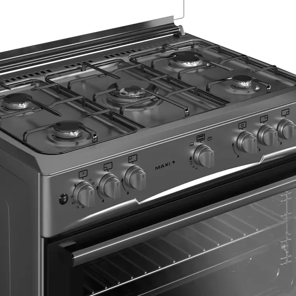 Maxi 60x90cm 5-Burner Gas Cooker with Double Oven Glass & Inox Finish