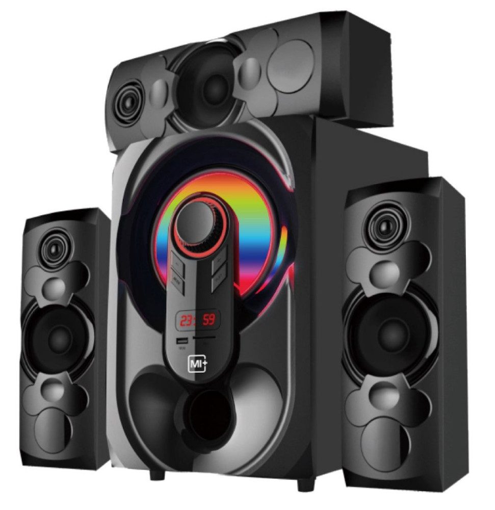 Mi+ 3.1CH Home Theater Speaker System with 6.5" Subwoofer, Bluetooth, USB, FM, SD, Remote Control, 40W + 10W×3 Output, Digital Amplifier, AC/DC Power