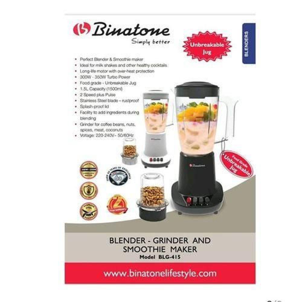 Binatone BLG-415 1.5L Blender & Grinder (300–350W) – Durable Everyday Kitchen Blender
