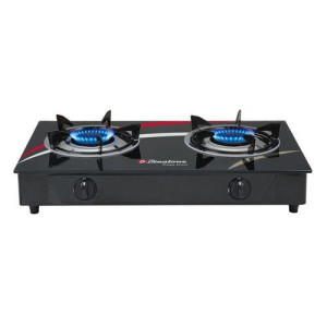 Binatone GGC-002 Table Top Gas Cooker – 2-Burner Glass Top, Premium Cast Burners (Black)