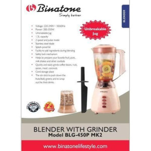 Binatone BLG-450 (MK2) 1.5L Blender & Grinder – Unbreakable Jar, Ice-Crushing Blades, Perfect for Nigerian Pepper, Soups & Smoothies