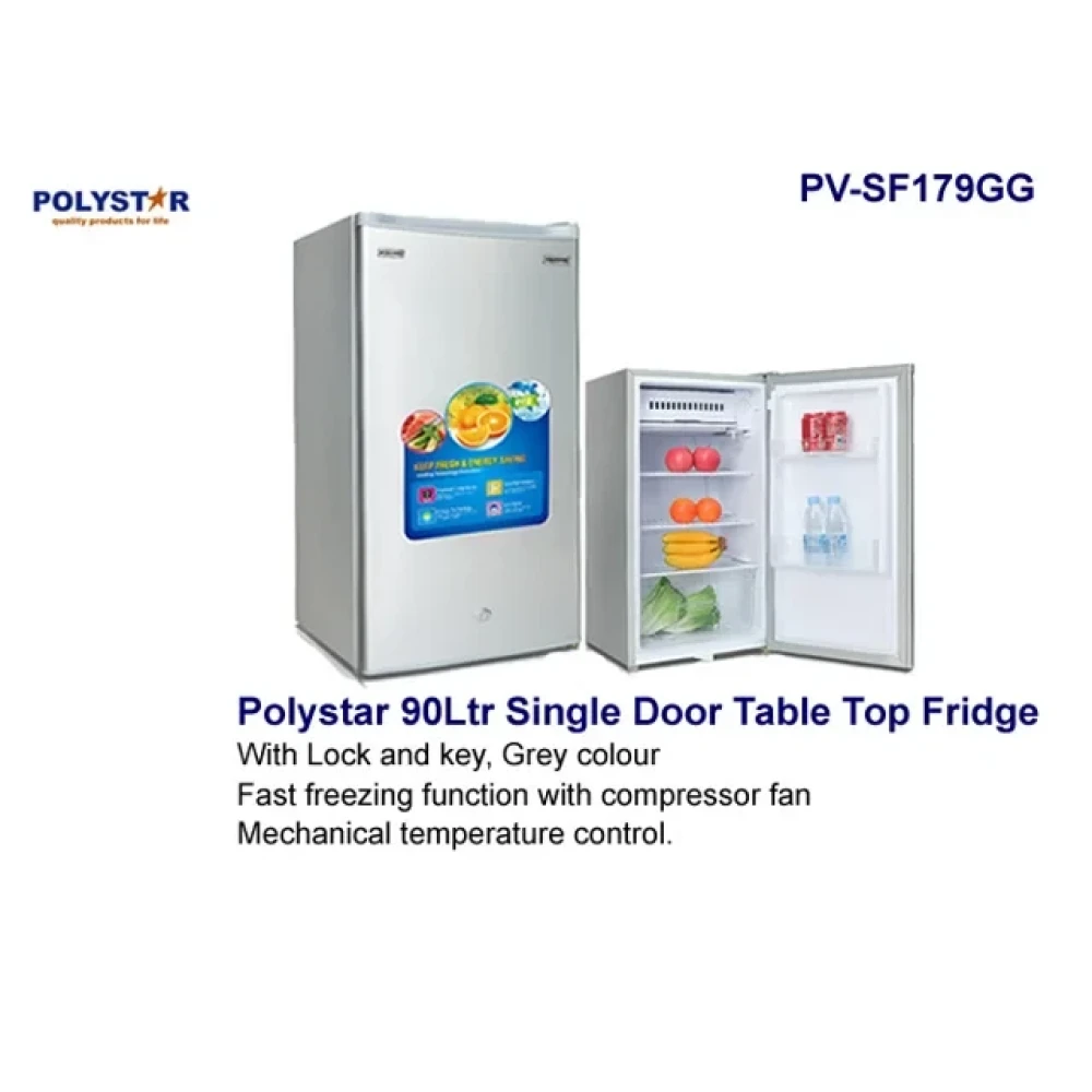 Polystar 90L Single Door Tabletop Fridge | PV-SF179GG