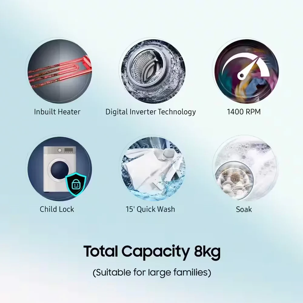 Samsung 8KG Front Load Washing Machine (WW80T4020CX/NQ) – EcoBubble™ & Hygiene Steam