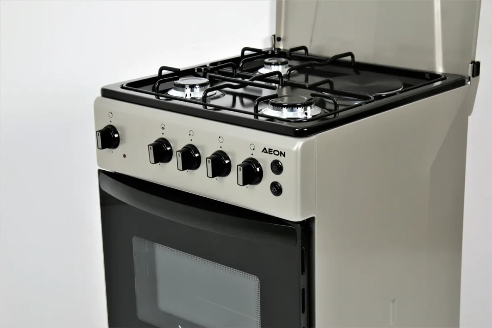 AEON 50x50 Gas Cooker (S5311MEIMPDBS) – 3 Gas Burners + 1 Hot Plate, Silver