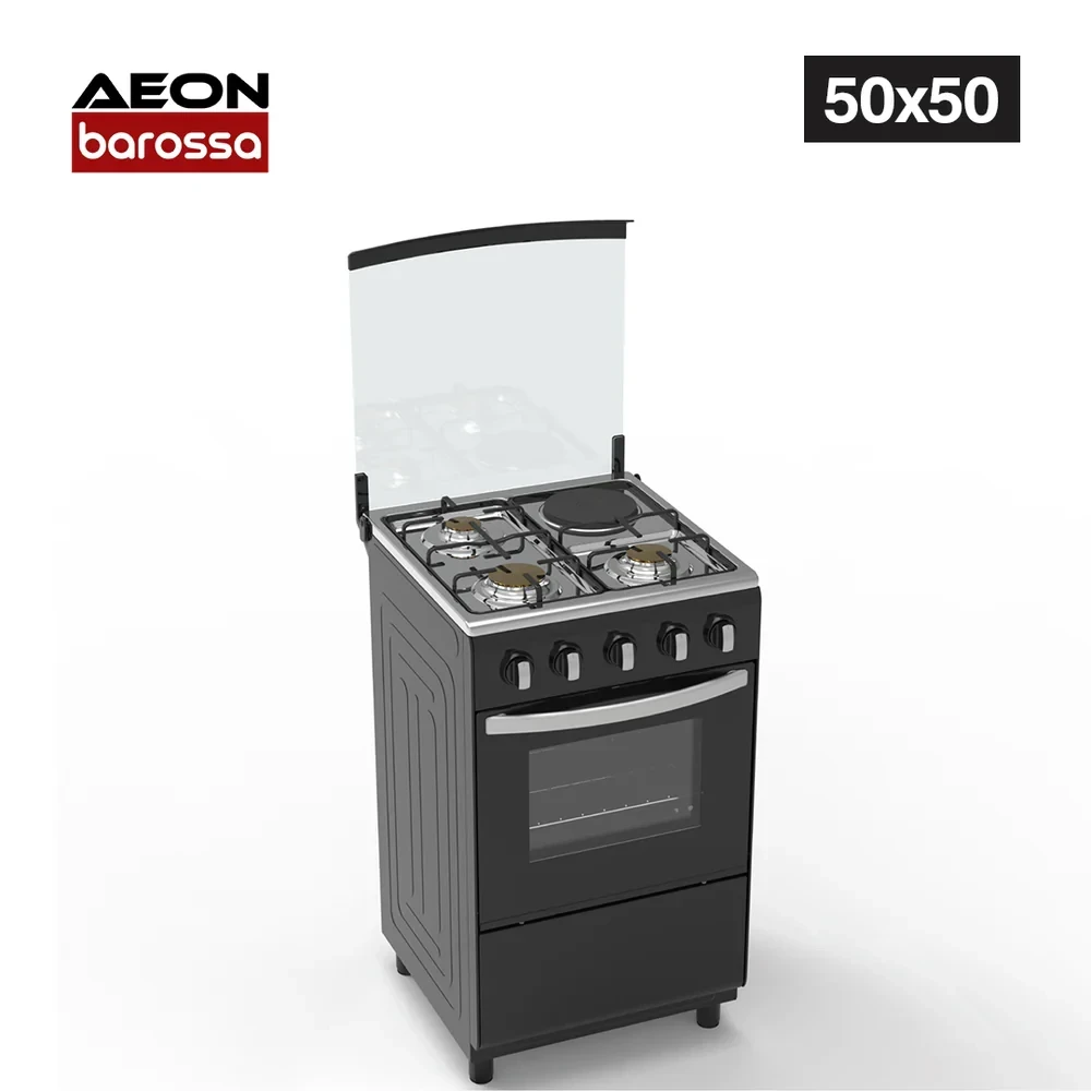 AEON 50x50 Gas Cooker 3 Gas + 1 Hotplate Black Model AGC5031