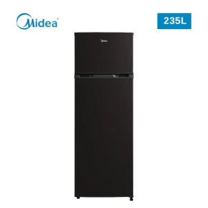 MIDEA 235L Top Mount Double Door Refrigerator – Adjustable Shelves & Semi-Auto Defrost (Model MDRT333FGF28, Jazz Black)