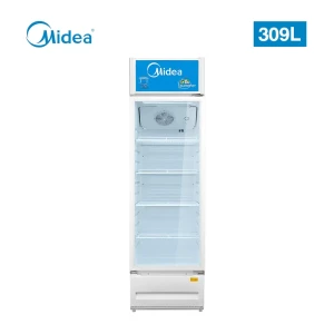 MIDEA 309L Bottle Cooler – Transparent Glass Door & Adjustable Shelves (Model MDRZ432FZG21, White)