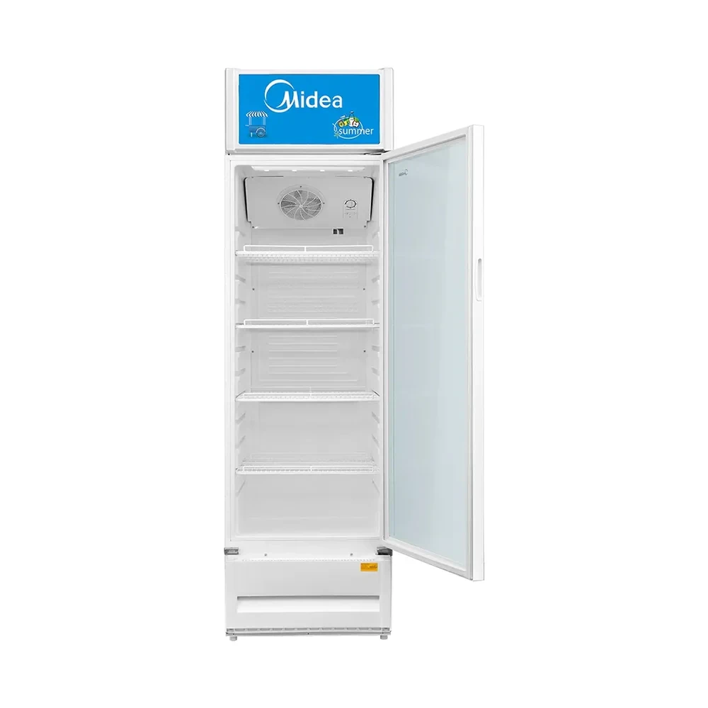MIDEA 309L Bottle Cooler – Transparent Glass Door & Adjustable Shelves (Model MDRZ432FZG21, White)