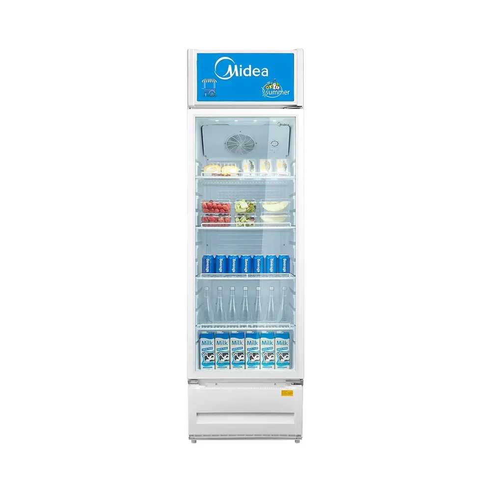 MIDEA 309L Bottle Cooler – Transparent Glass Door & Adjustable Shelves (Model MDRZ432FZG21, White)