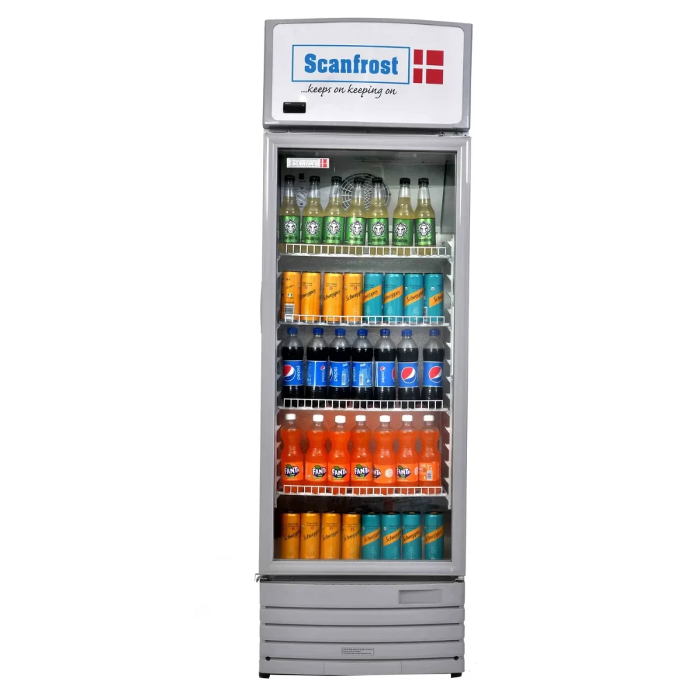 ScanFrost 300L Single Door Beverage Cooler – White & Silver (SFUC300XG)