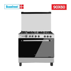 SCANFROST 90×60 CM 5-Burner Gas Cooker – Stainless Steel, Auto-Ignition Oven (SFC9500SS)