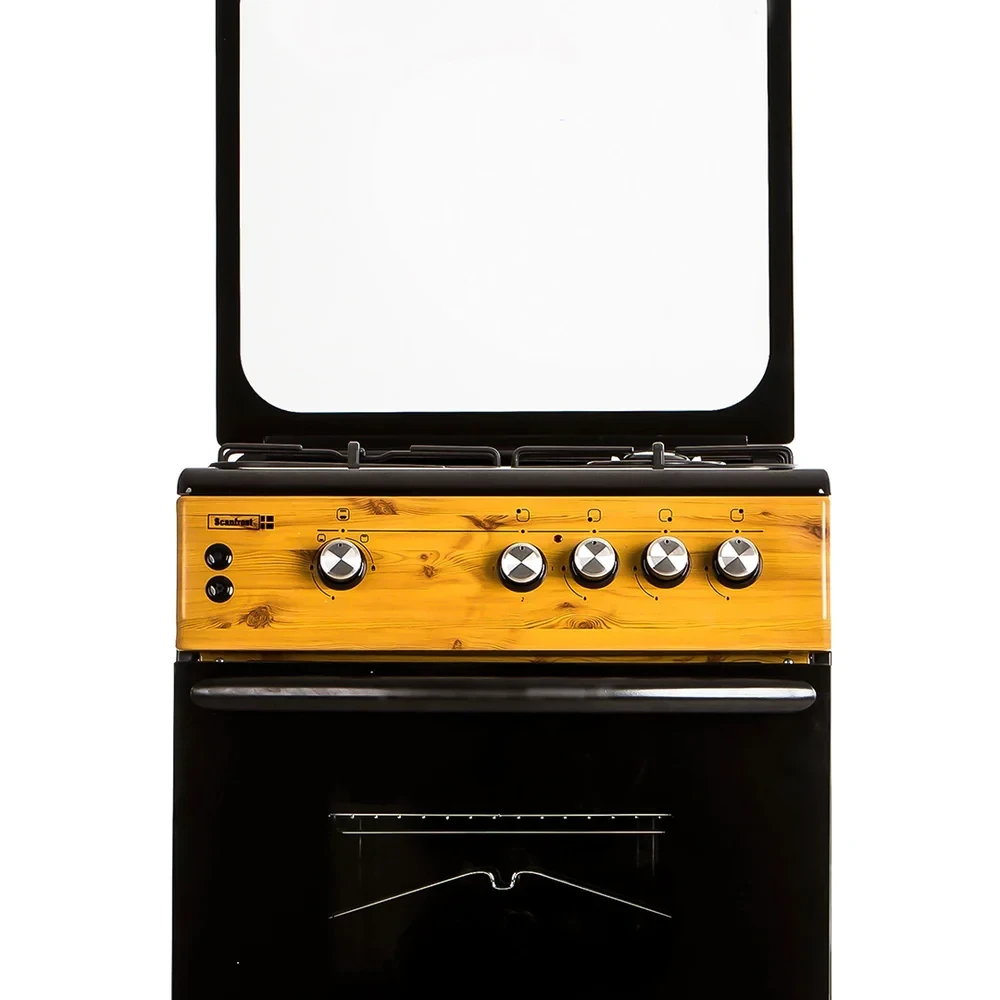 SCANFROST 60×60 CM 3-Burner Gas Cooker – Wooden Finish Oven & Grill (CK6312NG)