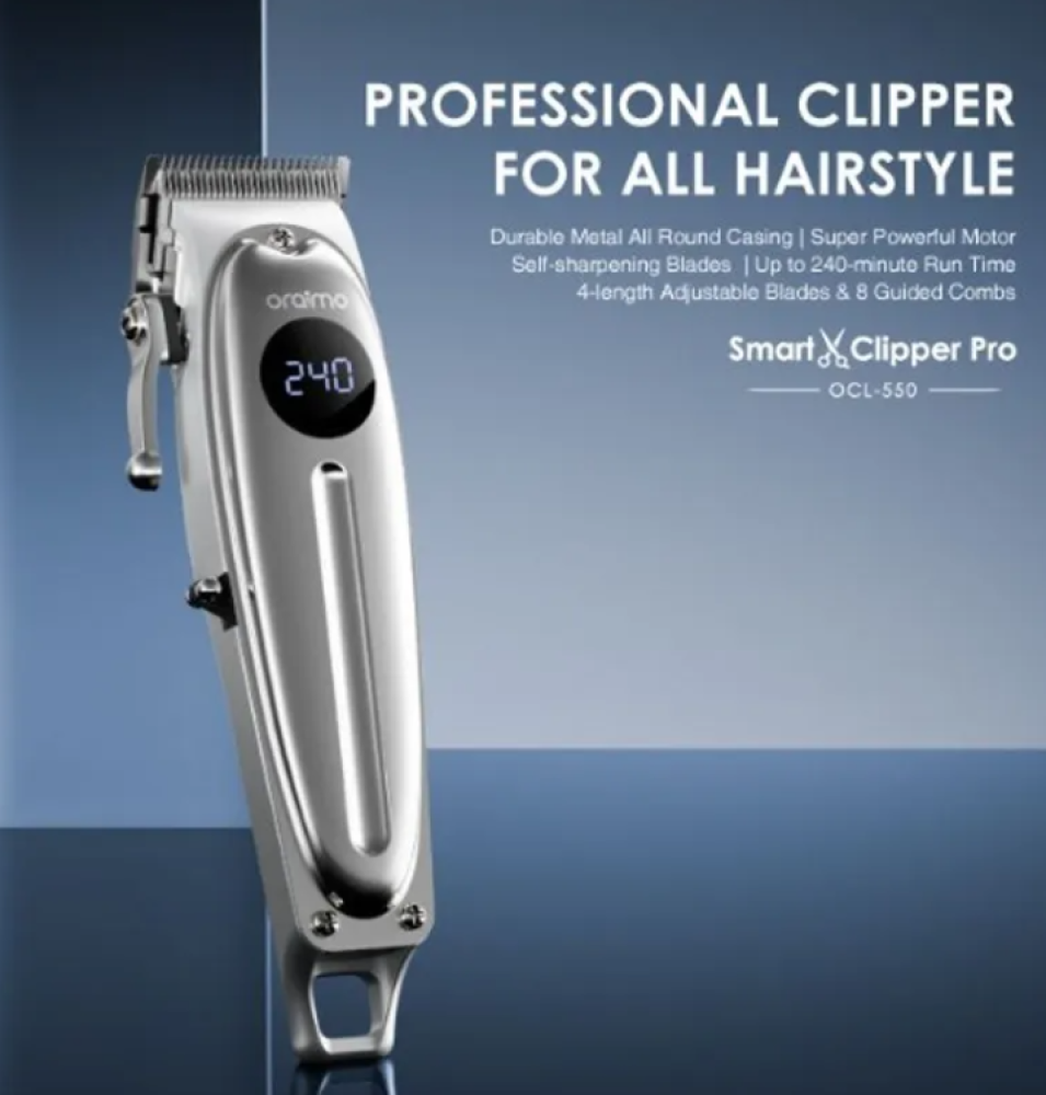 Oraimo SmartClipper Pro OCL-550 – Professional Cordless Hair Clipper (240-Min Run Time, AniFast Charging, Adjustable Blades)