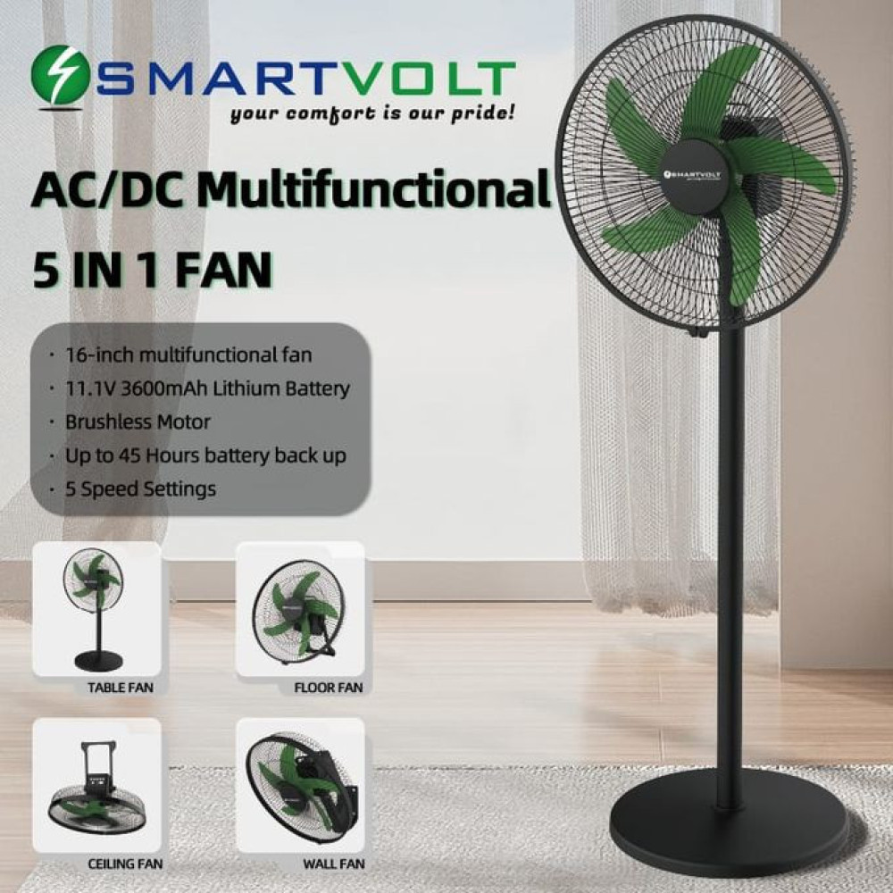 Smartvolt 16" 5in1 Rechargeable Standing Fan Multipurpose - Remote & Manually Operated - ITM000007228 - White
