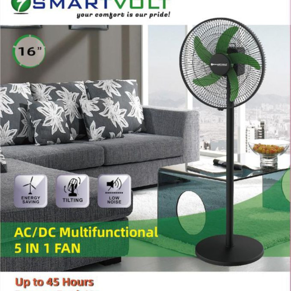 Smartvolt 16" 5in1 Rechargeable Standing Fan Multipurpose - Remote & Manually Operated - ITM000007228 - White
