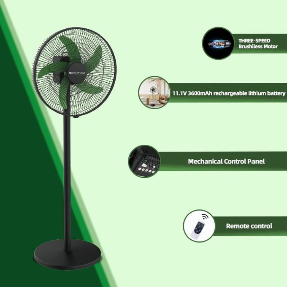 Smartvolt 16" 5in1 Rechargeable Standing Fan Multipurpose - Remote & Manually Operated - ITM000007228 - White